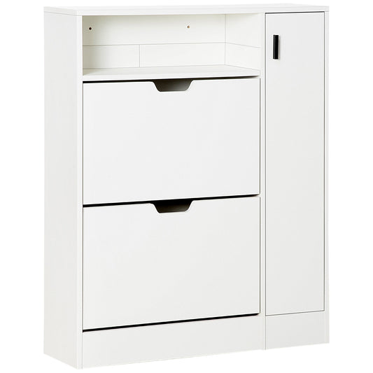Modern Shoe Cabinet, 12 Pairs Shoe Storage Cabinet with 2 Flip Drawers, Open Shelf and Compartment for Umbrella, Hallway Entryway, White - Gallery Canada