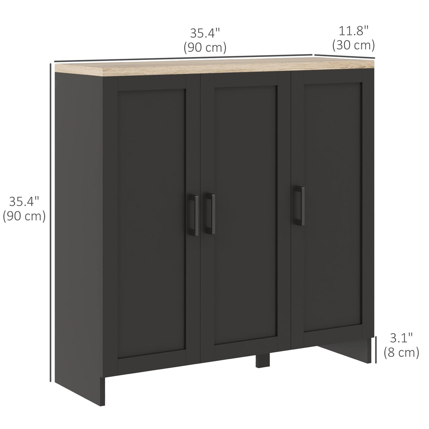 Modern Sideboard Buffet Cabinet, Modern Kitchen Storage Cabinet with 3 Doors Adjustable Shelves, for Dining Room, Black - Gallery Canada
