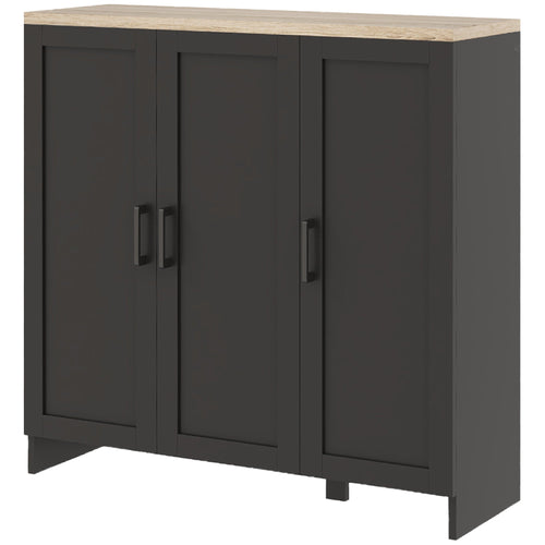 Modern Sideboard Buffet Cabinet, Modern Kitchen Storage Cabinet with 3 Doors Adjustable Shelves, for Dining Room, Black