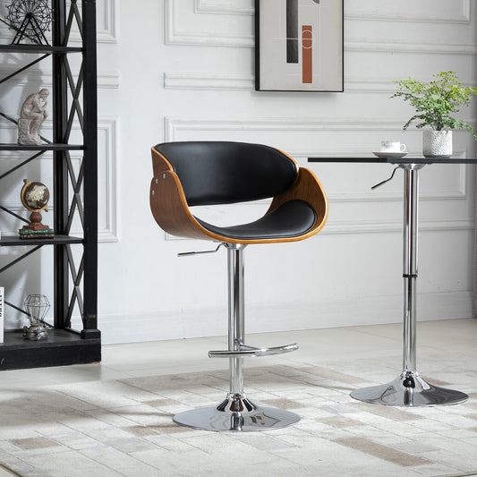 Modern Style Adjustable Bar Chair, PU Leather Swivel Bar Stool with Back, Footrest for Kitchen, Home Bar, Counter, Coffee Shop, Black and Walnut - Gallery Canada