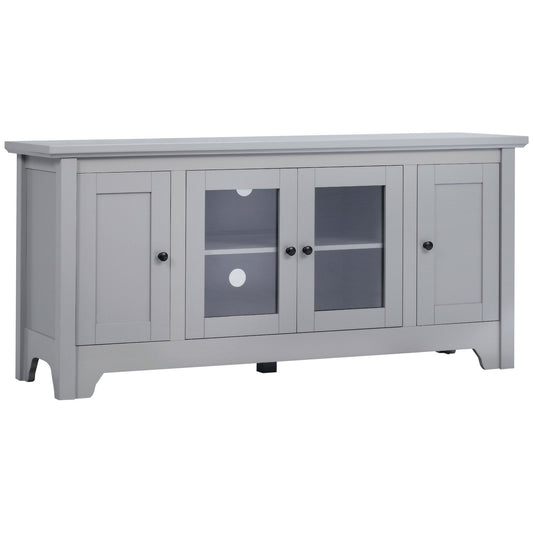 Modern TV Cabinet for TVs up to 60", TV Stand with Glass Door Cabinets and Adjustable Shelf, Media Console with Cupboards Cable Holes, Grey - Gallery Canada