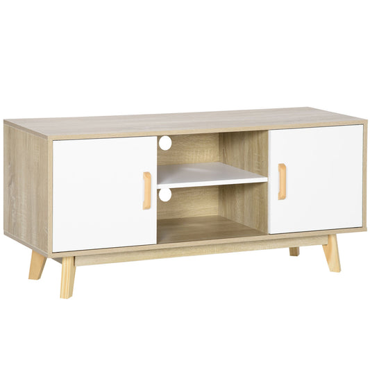Modern TV Cabinet, TV Stand with Storage Shelves and Doors for 55" TVs for Living Room, Bedroom, Natural - Gallery Canada