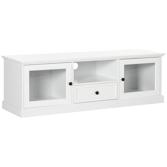Modern TV Stand Cabinet for TVs up to 60 Inches, Entertainment Center with Drawer and Glass Doors for Living Room, White - Gallery Canada