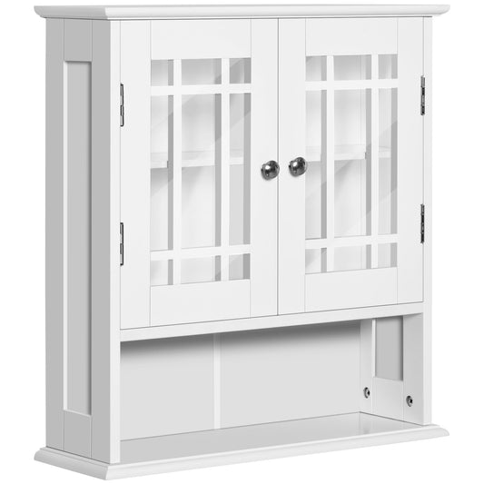 Modern Wall Mount Bathroom Cabinet, Storage Organizer with 2 Door Cabinet and Open Shelf, White at Gallery Canada