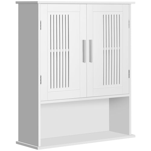 Modern Wall Mount Bathroom Cabinet, Storage Organizer with 2 Door Cabinet and Shelf, White