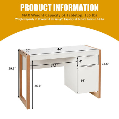 Modern Computer Desk Study Table Writing Workstation with Cabinet and Drawer, White - Gallery Canada
