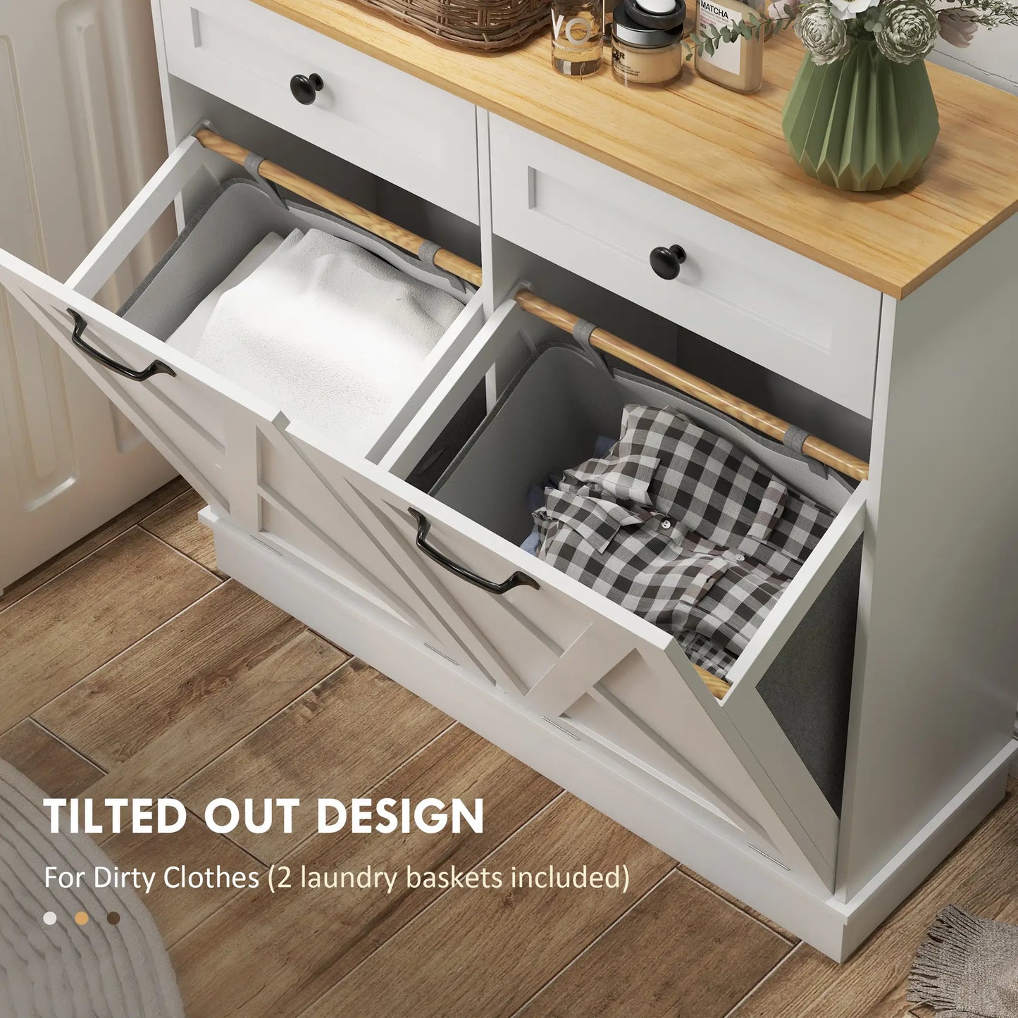 Tilt Out Laundry Cabinet, Bathroom Storage, 2 Baskets, 2 Drawers, White Bathroom Cabinets at Gallery Canada