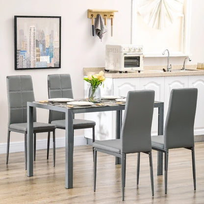 3-Piece Rectangular Glass Kitchen Table and Chairs with Metal Frame and Faux Leather Upholstery for Dining Room, Grey Bar Sets at Gallery Canada