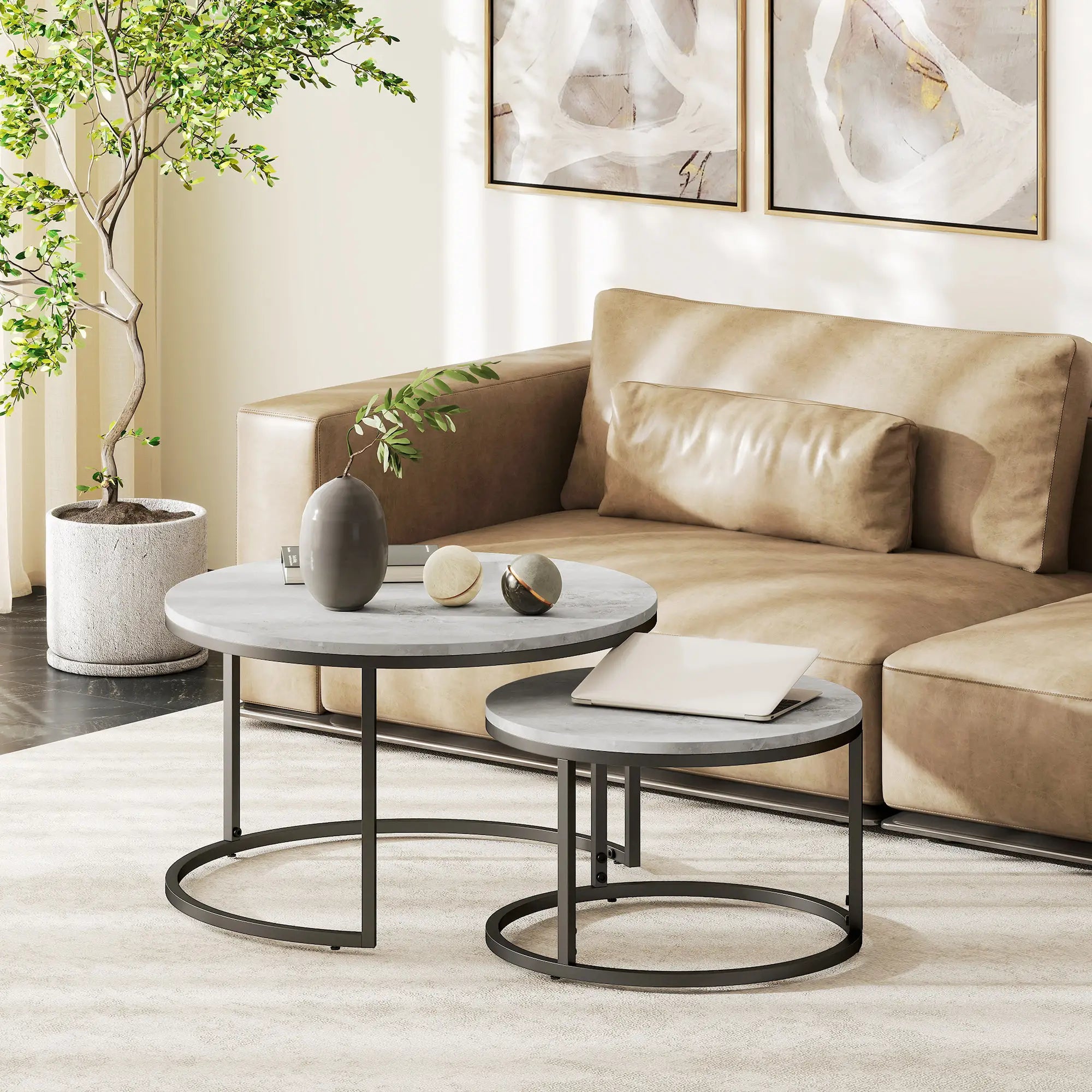 Modern Coffee Table Set of 2, Nesting Side Tables, Metal Base, Grey Coffee Tables at Gallery Canada
