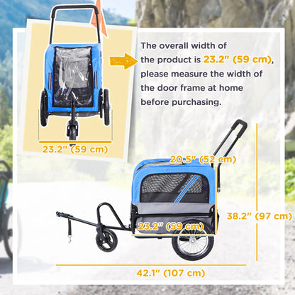 Dog Bike Trailer 2-In-1 Pet Stroller Cart Bicycle Wagon Cargo Carrier Attachment for Travel with 360 Swivel Wheel, Hitch, Suspension, Safety Flag, Blue Dog Bike Trailers & Strollers at Gallery Canada