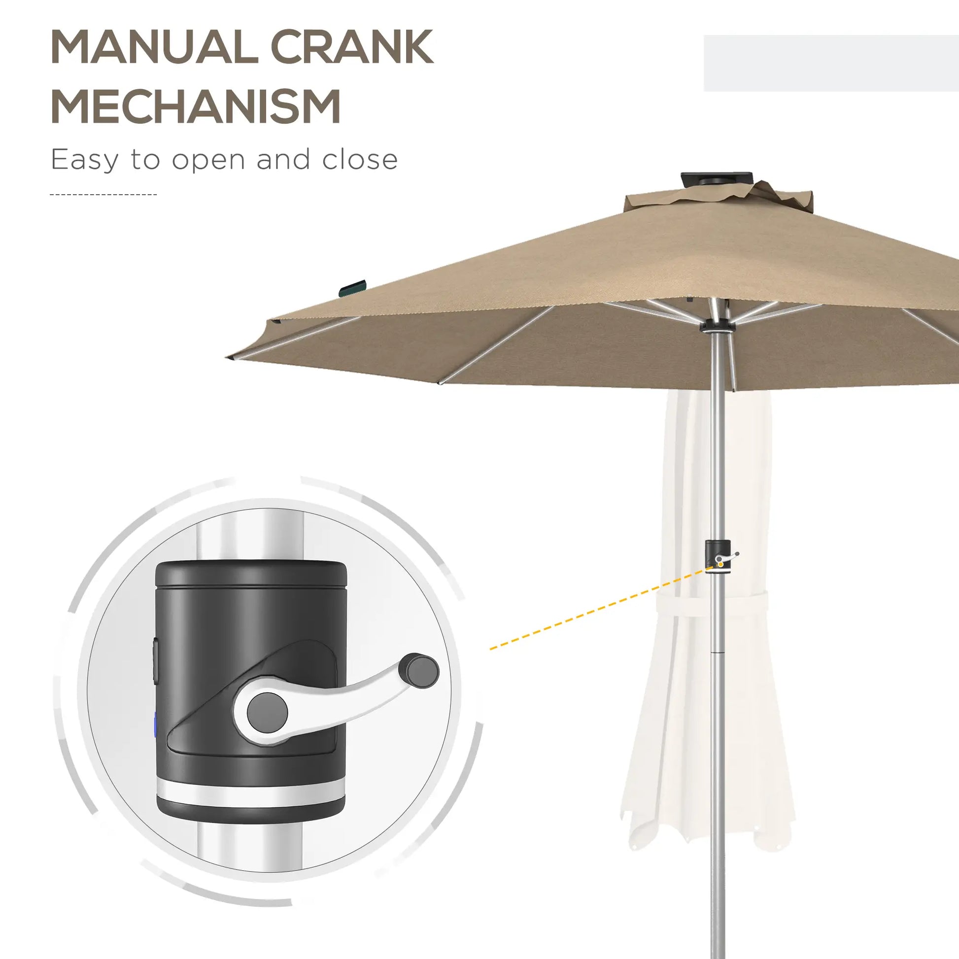 LED Patio Umbrella, Solar & USB Charging, 4 Lighting Modes, Khaki Sun Umbrellas at Gallery Canada