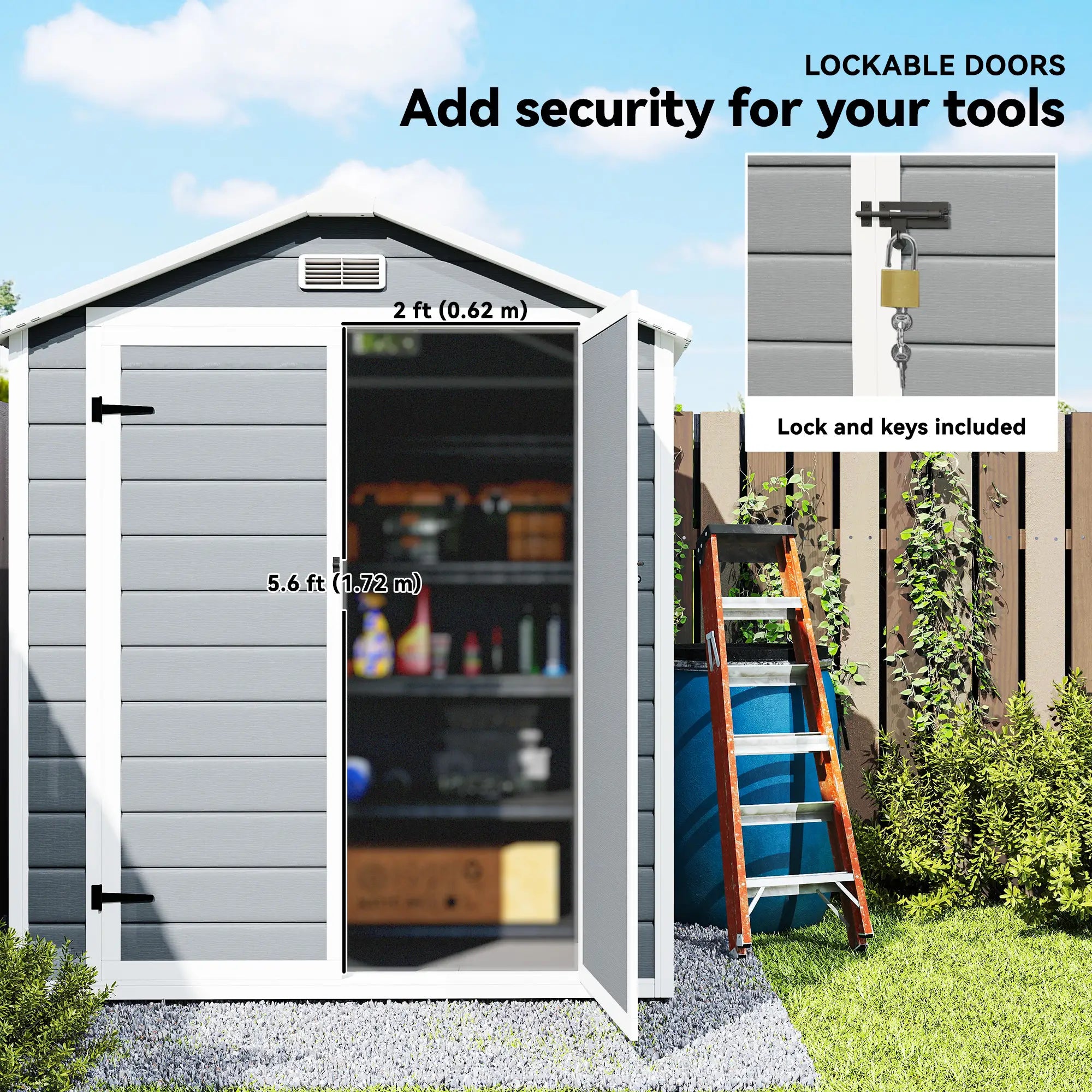 6x4.5ft Plastic Garden Shed, Lockable Tool Storage, Double Doors, Vent, Gray Sheds at Gallery Canada