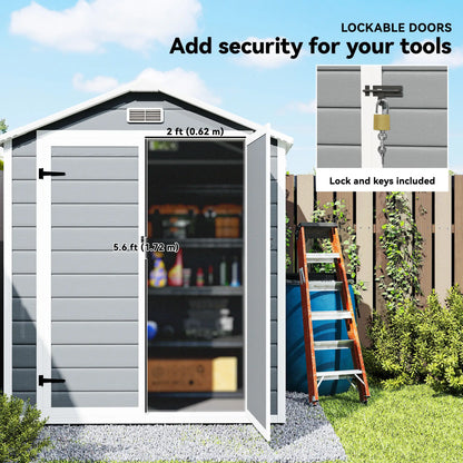 6x4.5ft Plastic Garden Shed, Lockable Tool Storage, Double Doors, Vent, Gray Sheds at Gallery Canada