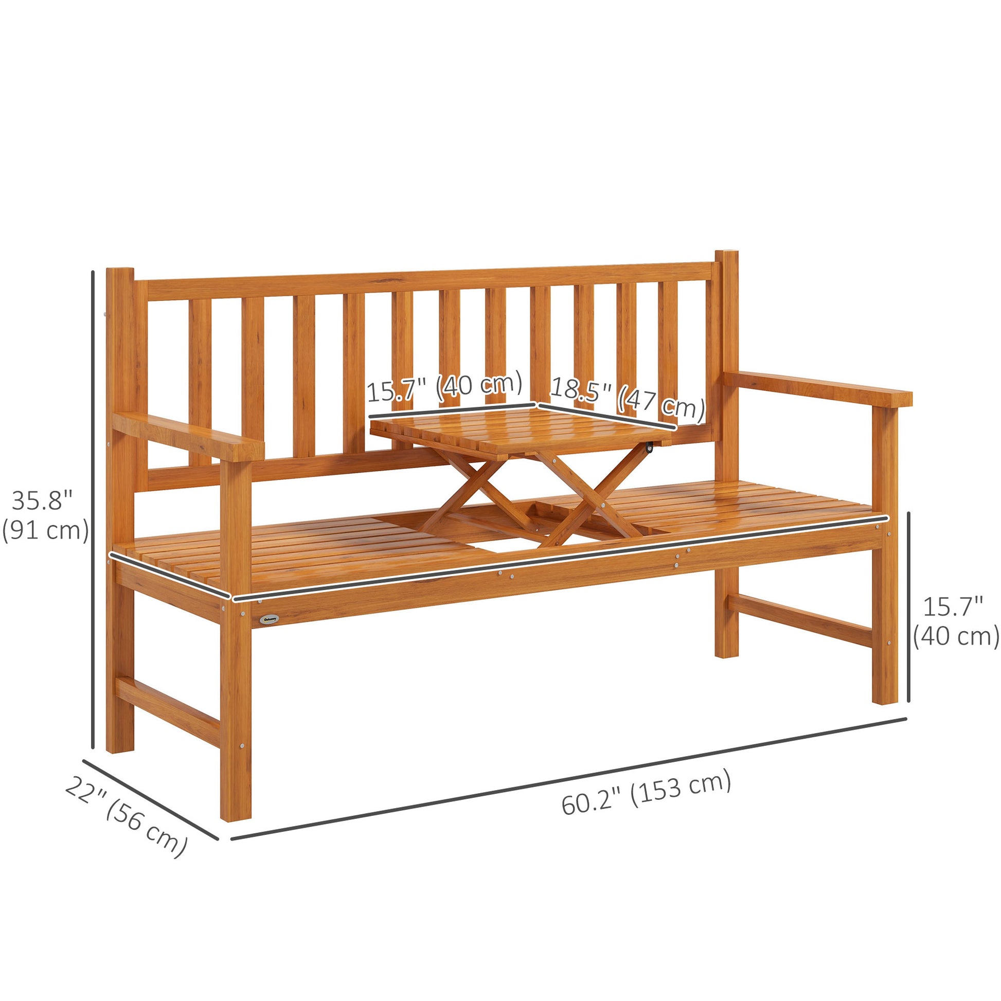 Wooden Bench with Liftable Middle Table, Outdoor Bench, Patio Loveseat for Porch, Backyard, Seats 2-3 People - Gallery Canada