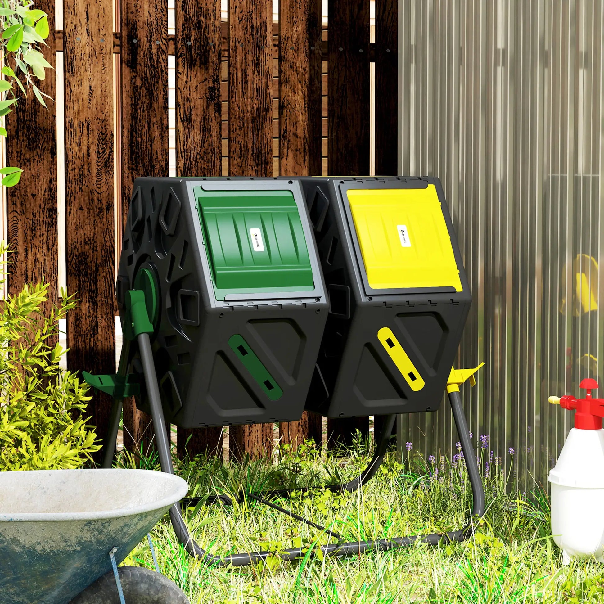 Rotating Composter, Dual Chamber, 34.5 Gallon, Yellow and Green Garden Accessories at Gallery Canada