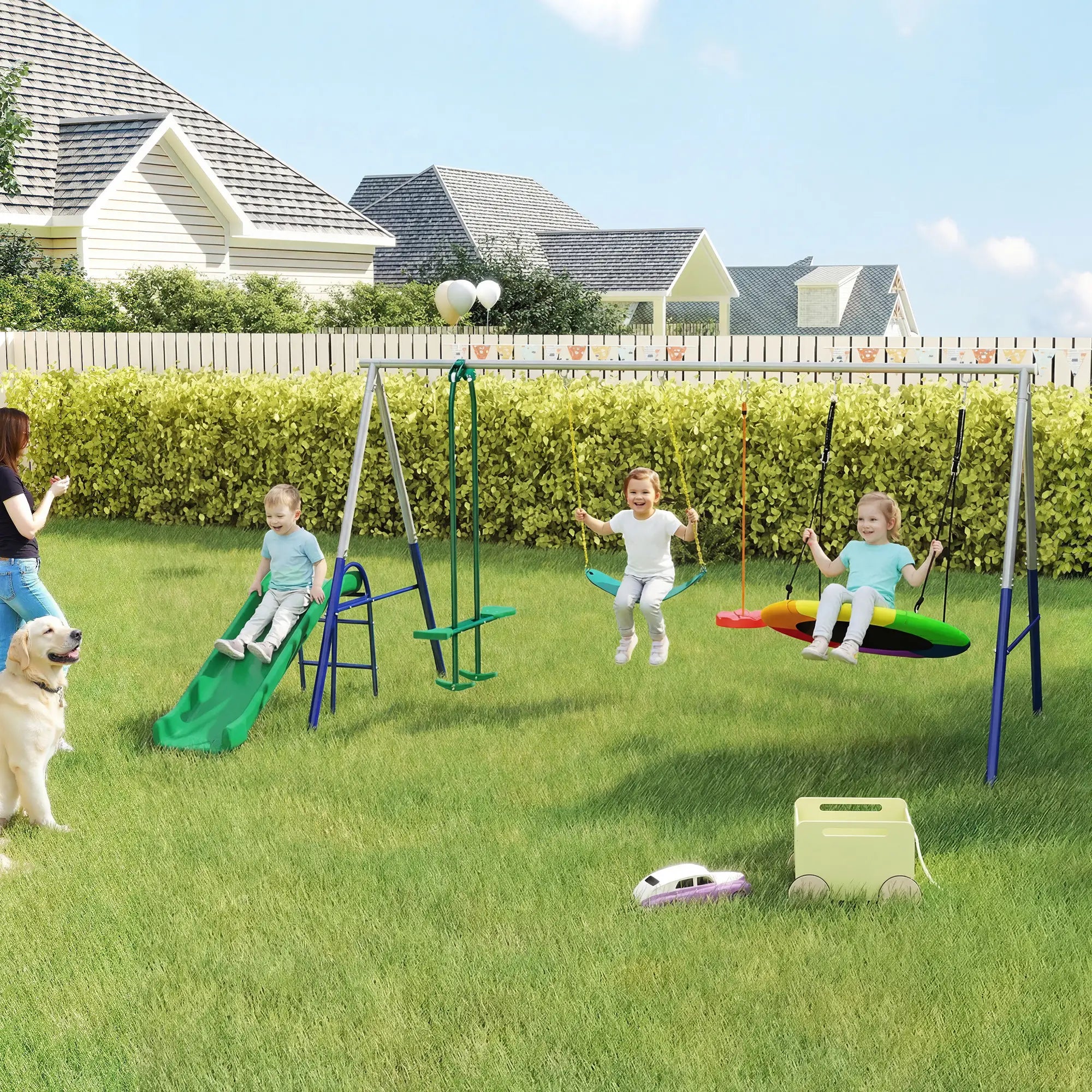Kids Swing Set With Slide, Swings, Glider, 770lbs Capacity, Ages 3-8, Multicolour Gym Sets & Swings at Gallery Canada