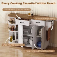 53" Kitchen Island with Outlet, Drop Leaf, Cart on Wheels, White