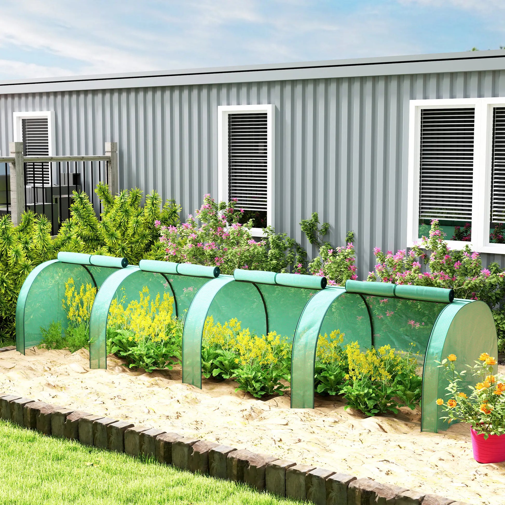13' x 3.3' x 2.6' Mini Tunnel Greenhouse, PE Cover, Steel Frame, Zipped Doors, Green Greenhouses at Gallery Canada