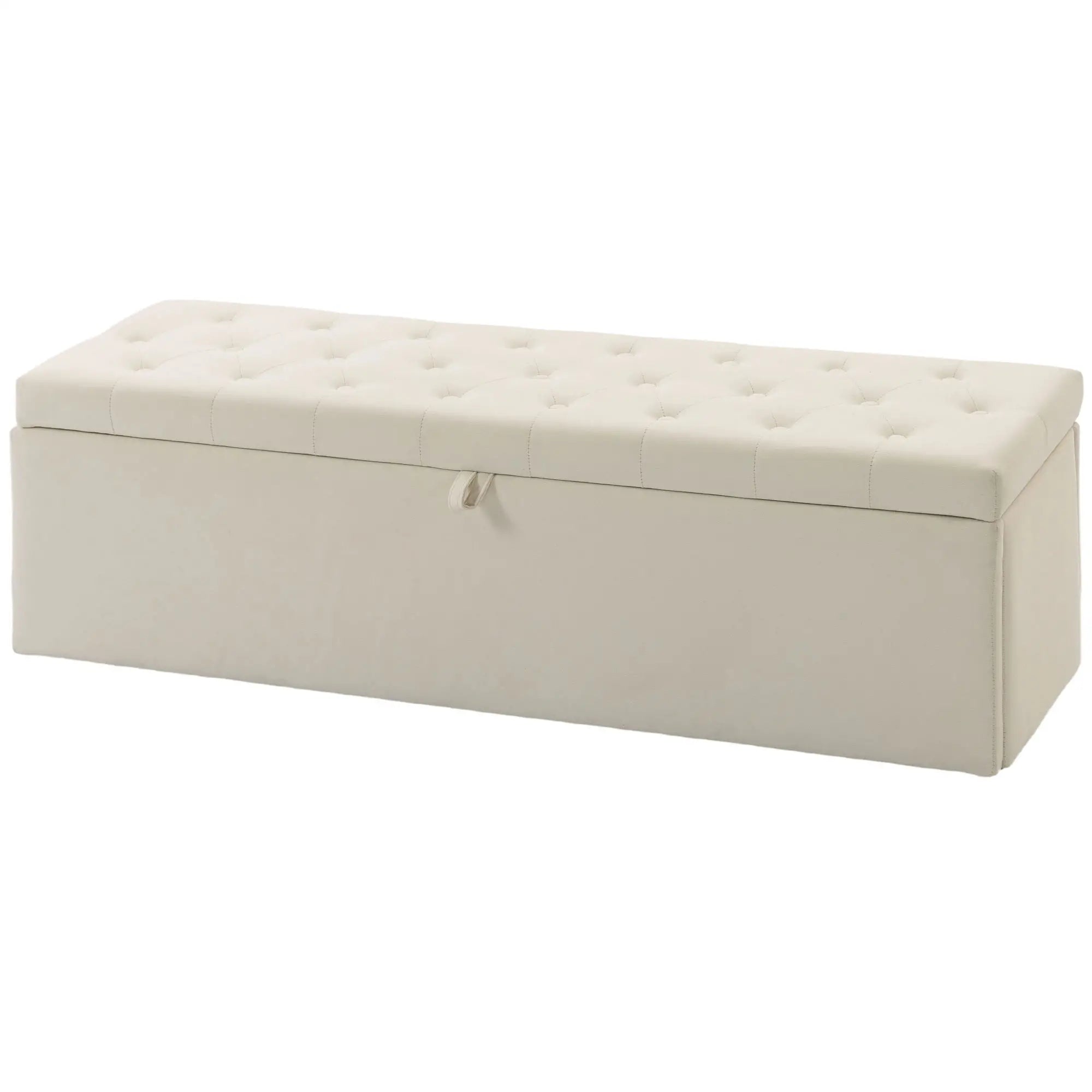 Upholstered Velvet Storage Ottoman Bench, Button Tufted, Beige Storage Ottomans & Benches Beige at Gallery Canada
