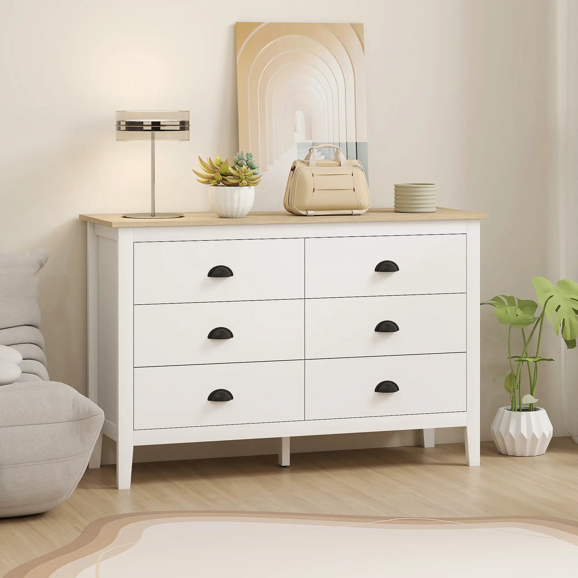 6 Drawer Dresser with Quiet Slides, Modern for Bedroom, White Storage Cabinets at Gallery Canada