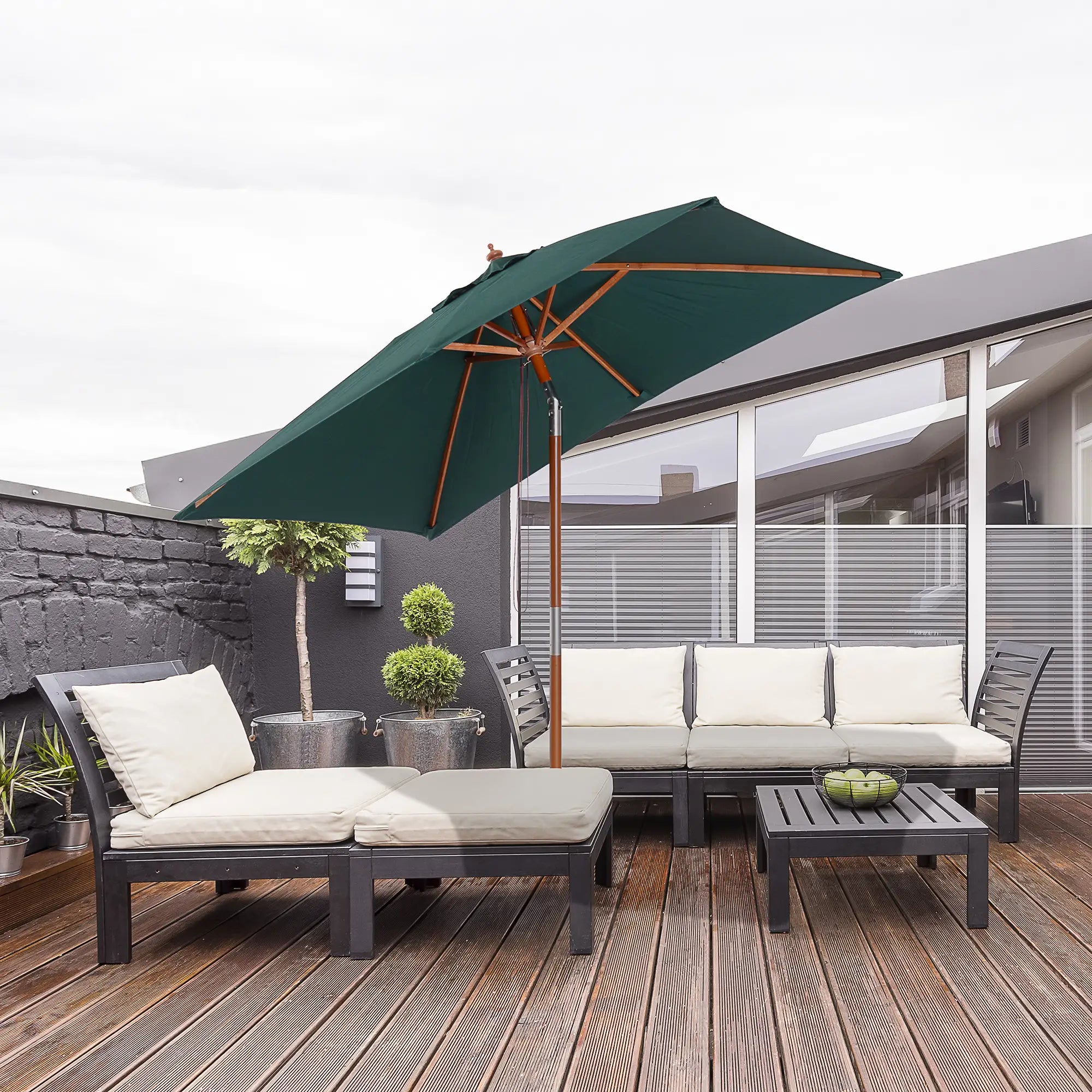 6.6x5ft Square Wooden Patio Umbrella, Tilt Mechanism, 6 Bamboo Ribs, Green Sun Umbrellas at Gallery Canada