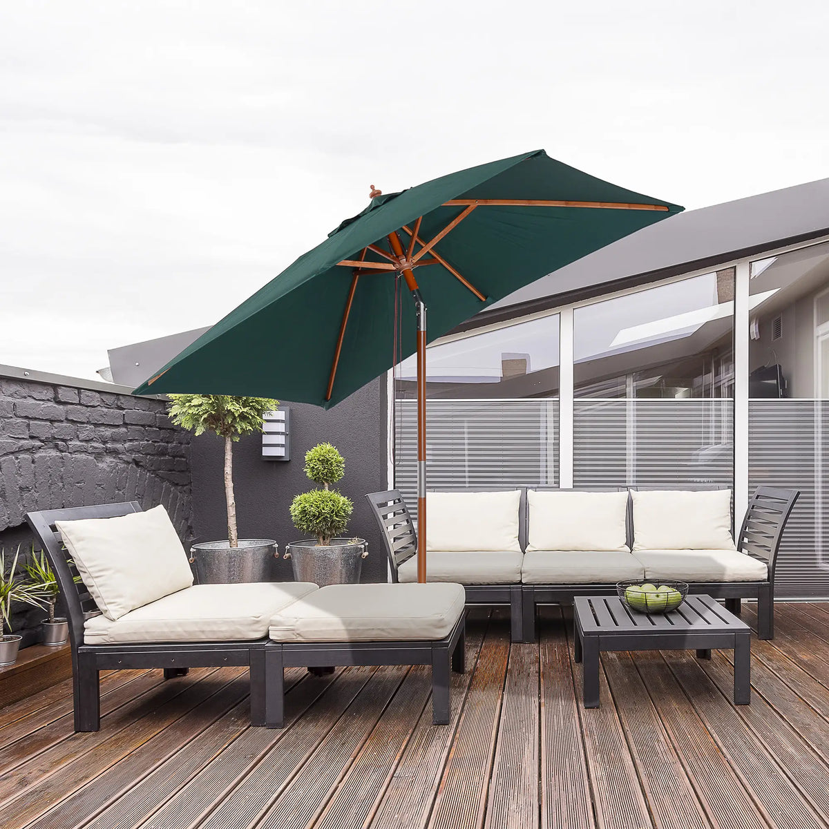 6.6x5ft Square Wooden Patio Umbrella, Tilt Mechanism, 6 Bamboo Ribs, Green Sun Umbrellas at Gallery Canada