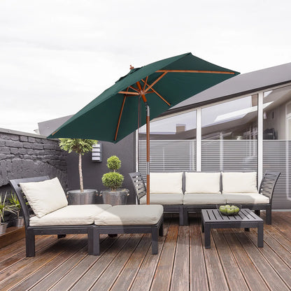 6.6x5ft Square Wooden Patio Umbrella, Tilt Mechanism, 6 Bamboo Ribs, Green Sun Umbrellas at Gallery Canada