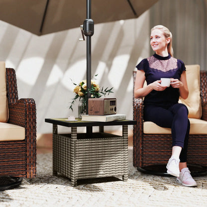 22 Square Steel Rattan Table, Umbrella Hole, Outdoor Patio, Mixed-Grey Patio Dinning Tables at Gallery Canada