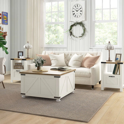 Farmhouse Coffee Table, Square Flip-Top, Hidden Storage, Antique White Coffee Tables at Gallery Canada