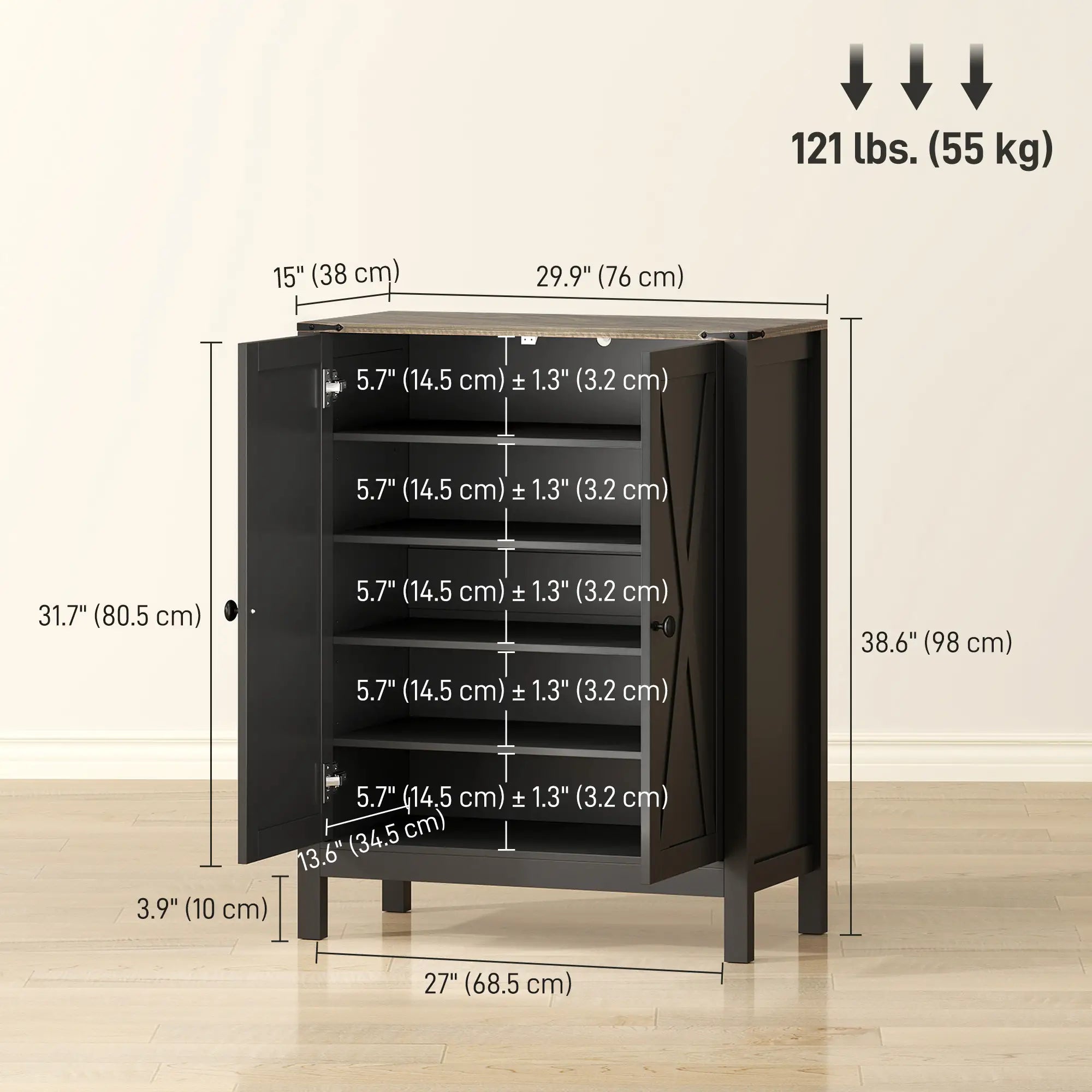 Shoe Cabinet With Barn Doors, Adjustable Shelves, 15 Pairs, Black Shoe Storage Cabinets & Racks at Gallery Canada