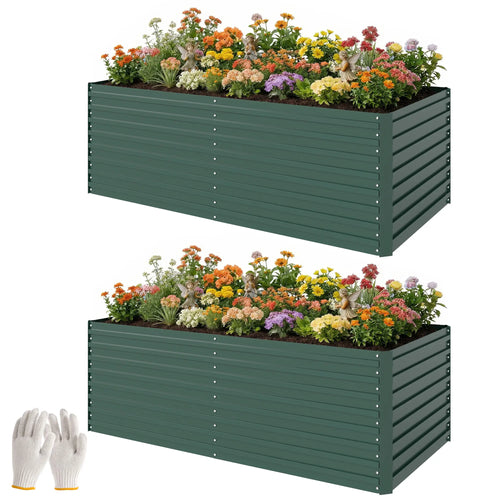 Set Of 2 Galvanised Raised Garden Bed, 6 x 3 x 2 ft, Green