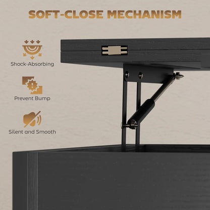 Modern Lift Top Coffee Table, Fabric Drawers, Hidden Storage, Distressed Black Coffee Tables at Gallery Canada