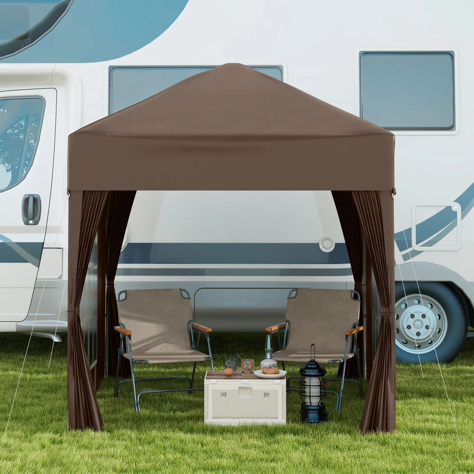 6.6'x6.6' Pop Up Canopy Tent, Instant Sun Shelter, Brown Pop Up Canopies at Gallery Canada