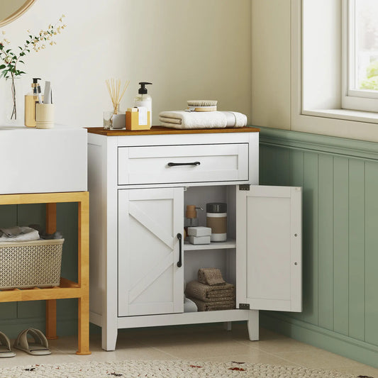 Farmhouse Bathroom Storage Cabinet with Barn Doors, White Freestanding Bathroom Cabinets White, Walnut at Gallery Canada