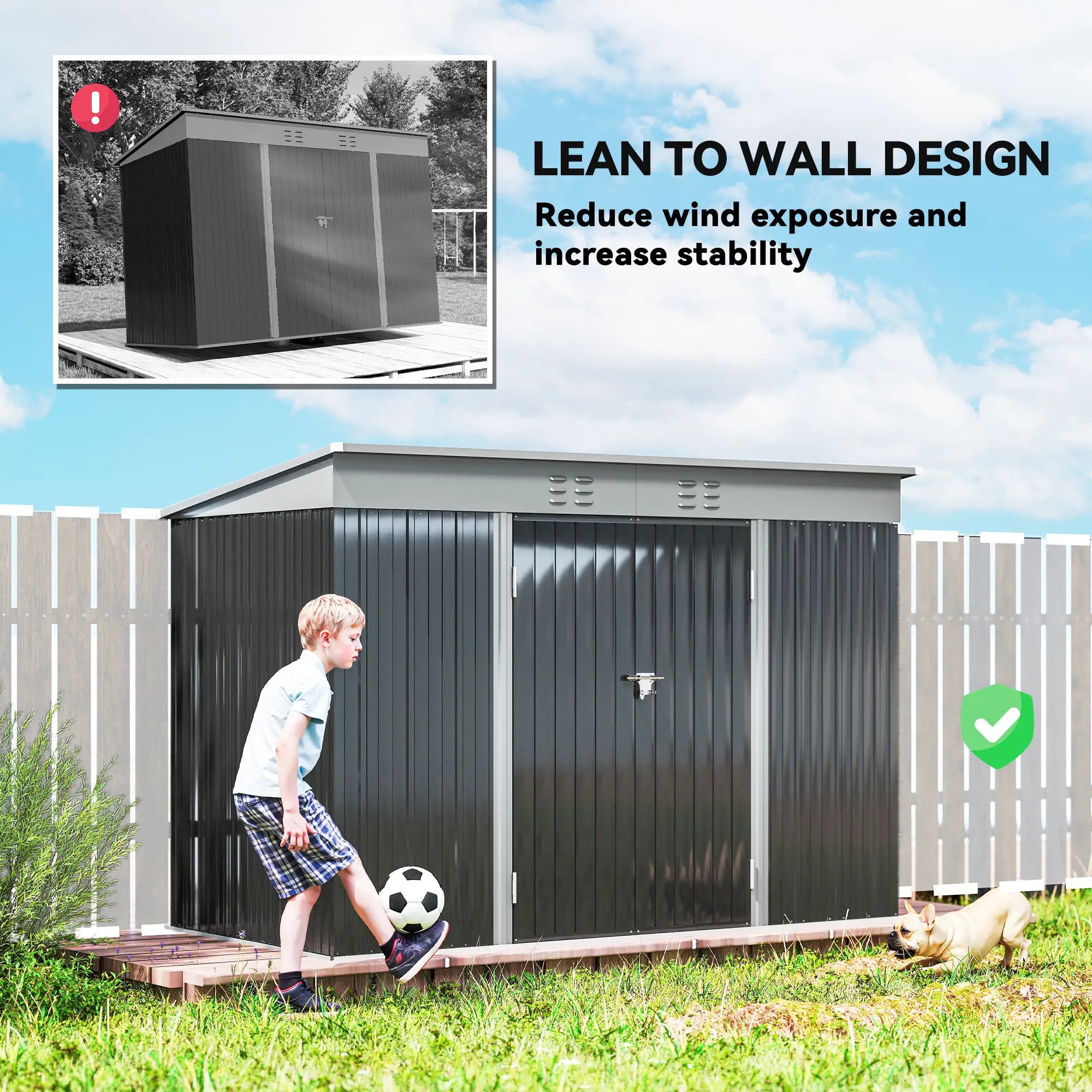 9' x 4' Galvanized Steel Garden Storage Shed, Lockable Doors, 2 Air Vents Sheds at Gallery Canada