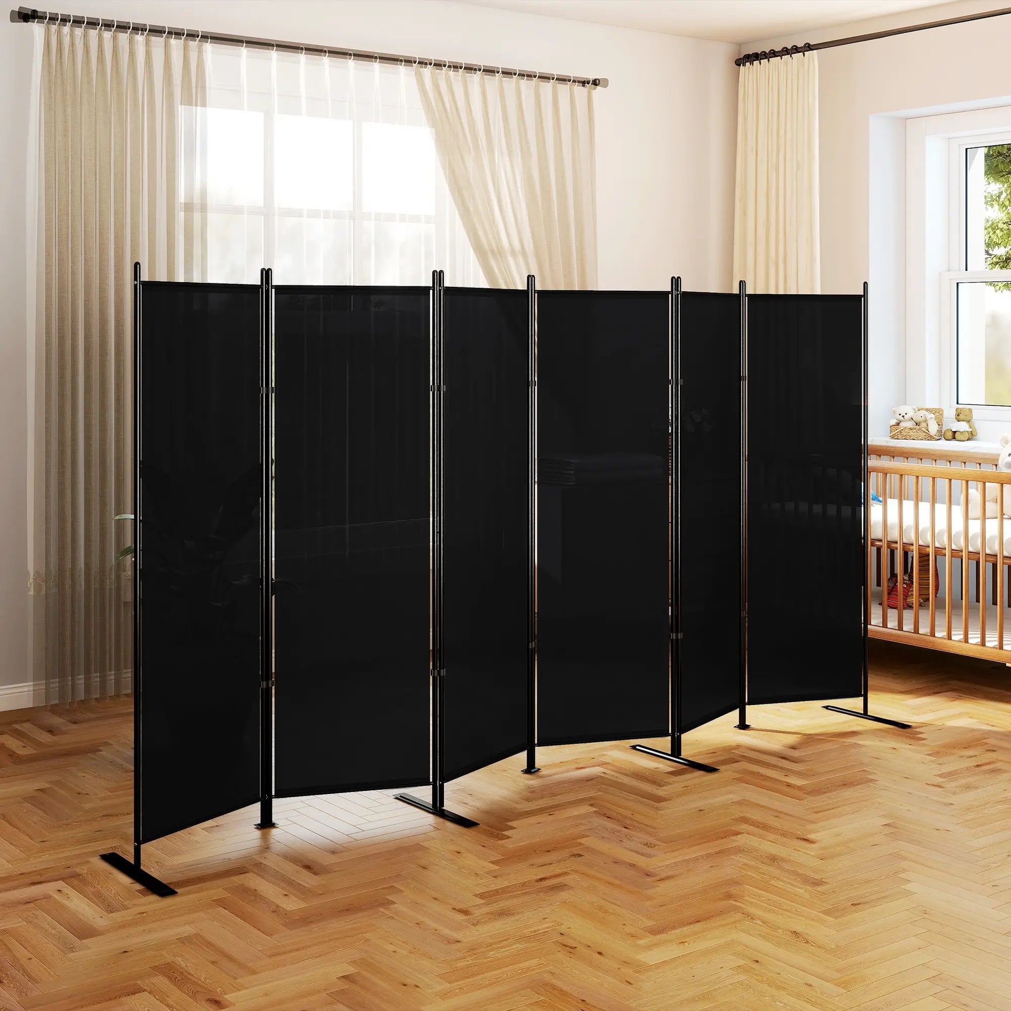 6 Ft 6 Panel Folding Room Divider, Portable Privacy Screen, Black Room Dividers at Gallery Canada