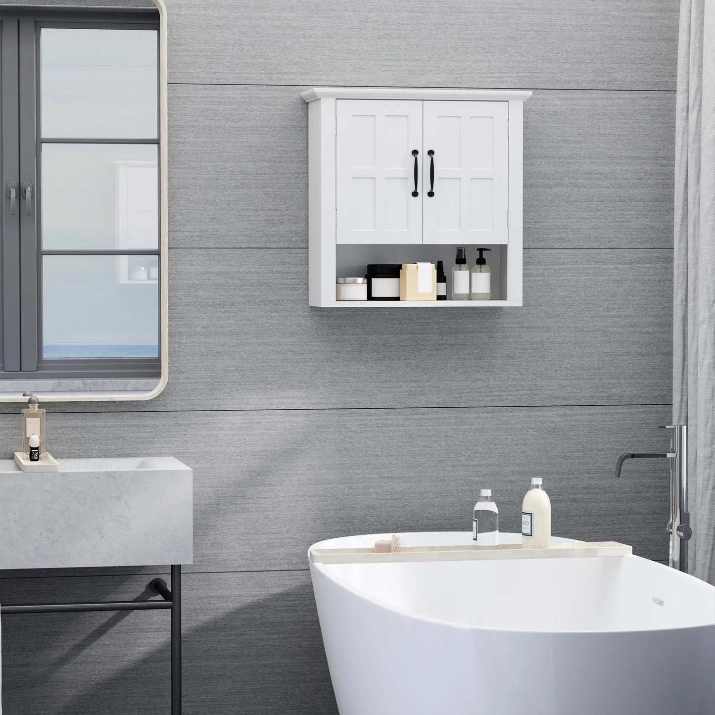 Wall Mount Bathroom Cabinet, 2 Doors, Adjustable Shelf, White Wall Mounted Cabinets at Gallery Canada