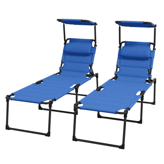 Folding Chaise Lounge, Adjustable Sunroof, Quick Dry Padded, Outdoor, Blue Lounger Chairs Black, Blue at Gallery Canada