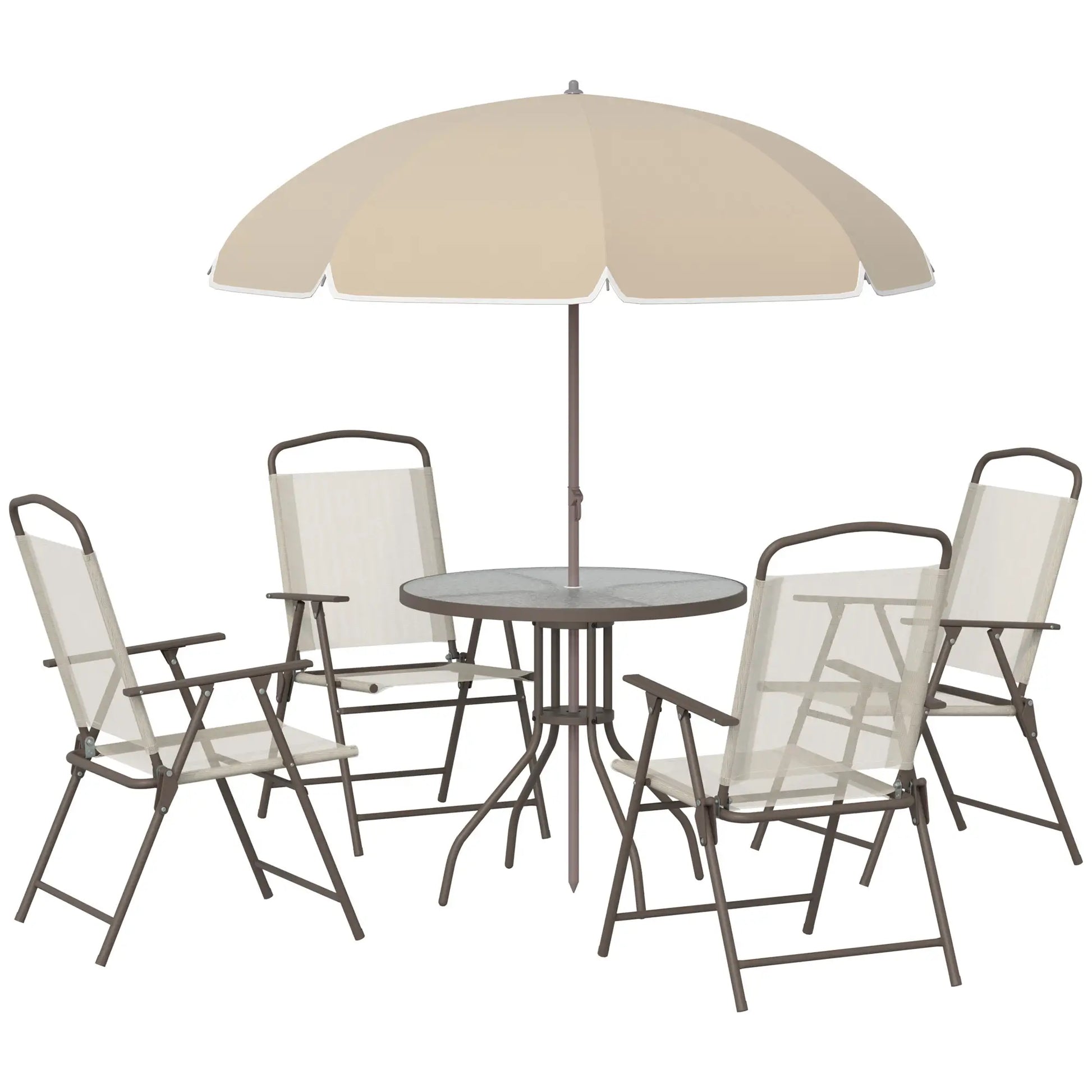 6-Piece Outdoor Dining Set, Round Table, 4 Folding Chairs, Cream Outdoor Dining Sets Cream at Gallery Canada