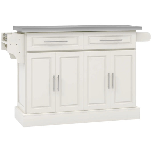 Rolling Kitchen Island with Storage, Stainless Steel Top, Drawers, Cream Kitchen Islands & Kitchen Carts Cream at Gallery Canada