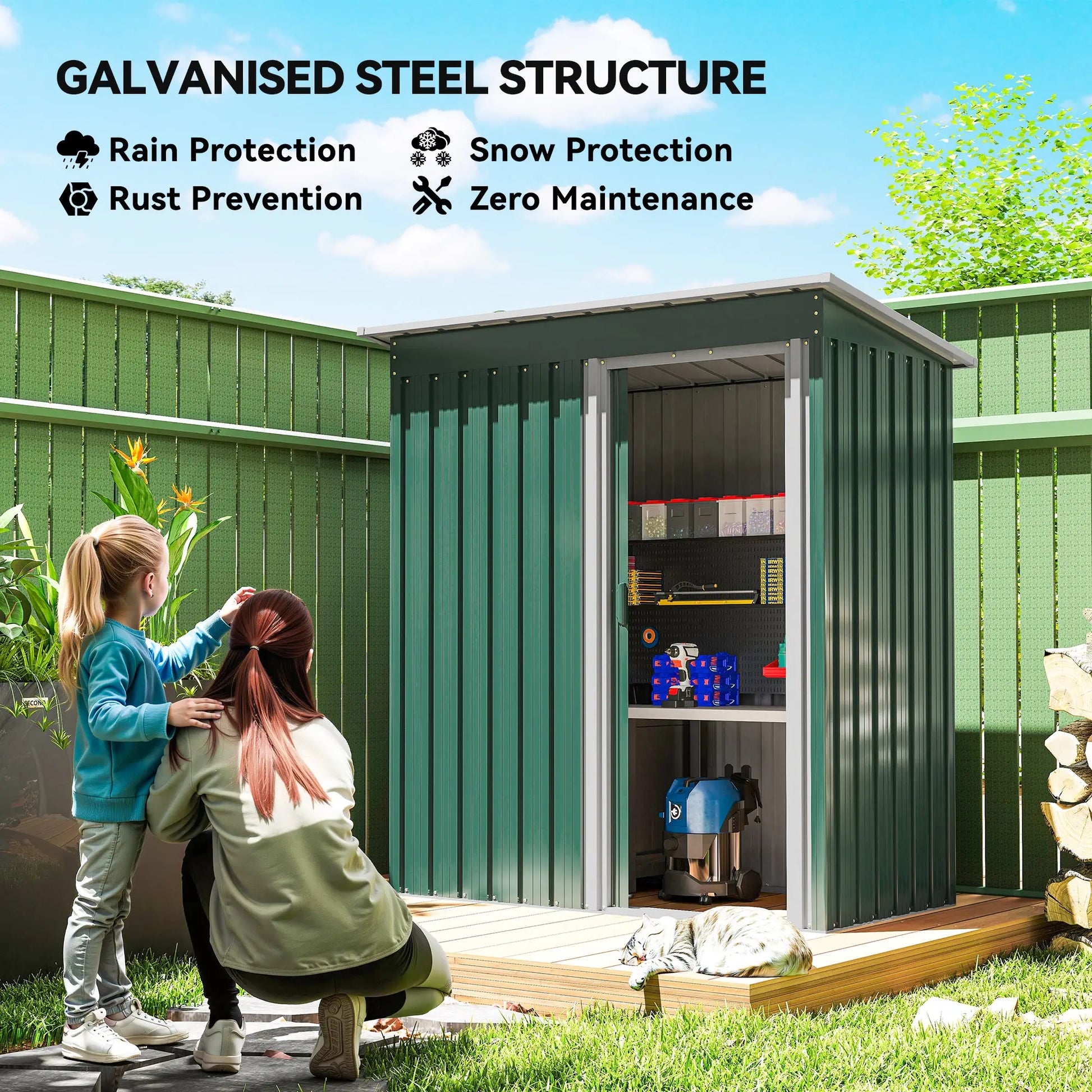 5 x 3 FT Outdoor Storage Shed, Steel Frame, Sliding Door, Green Sheds at Gallery Canada