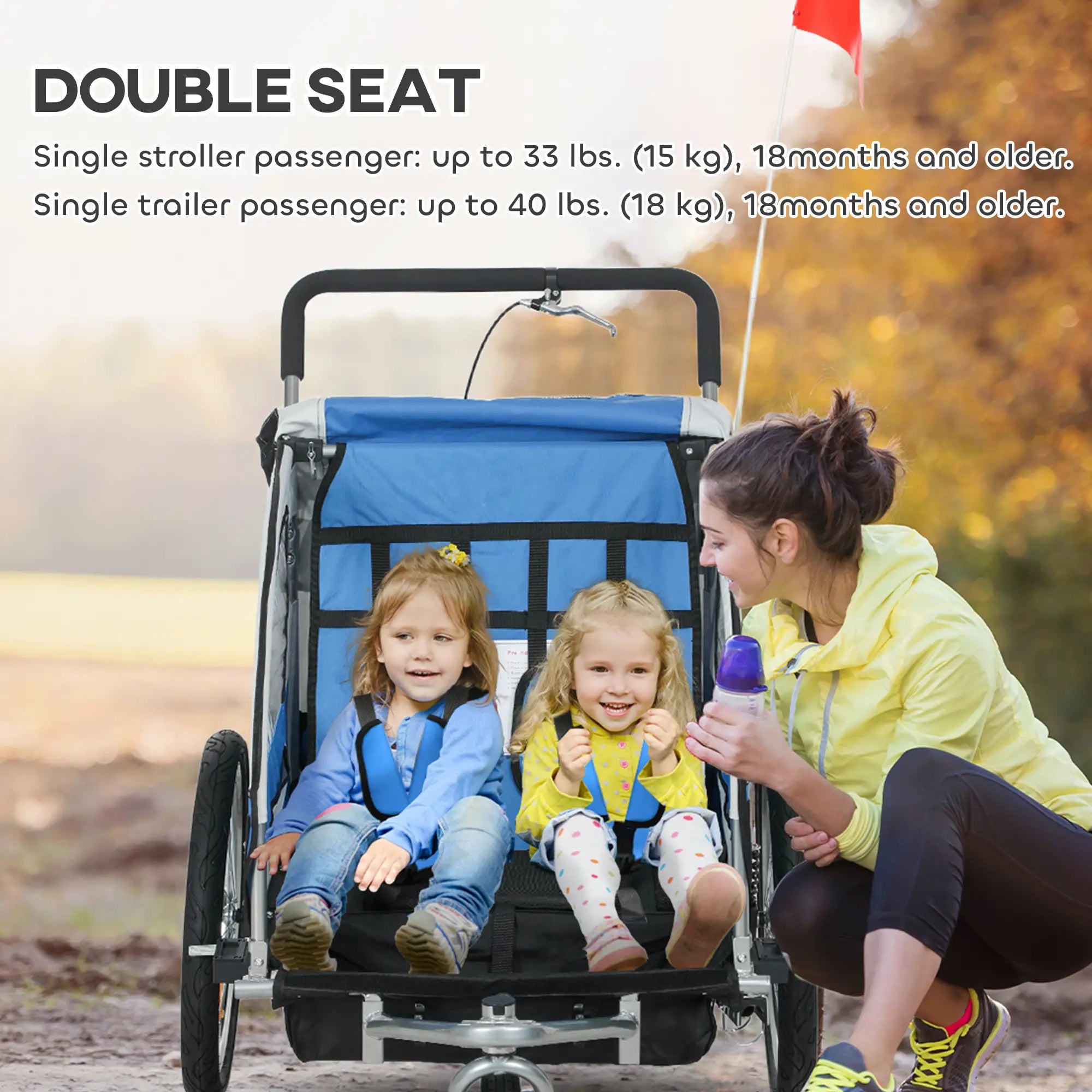 2-in-1 Bike Trailer for Kids, Foldable 2-Seat Stroller, Blue Kids Bike Trailers at Gallery Canada