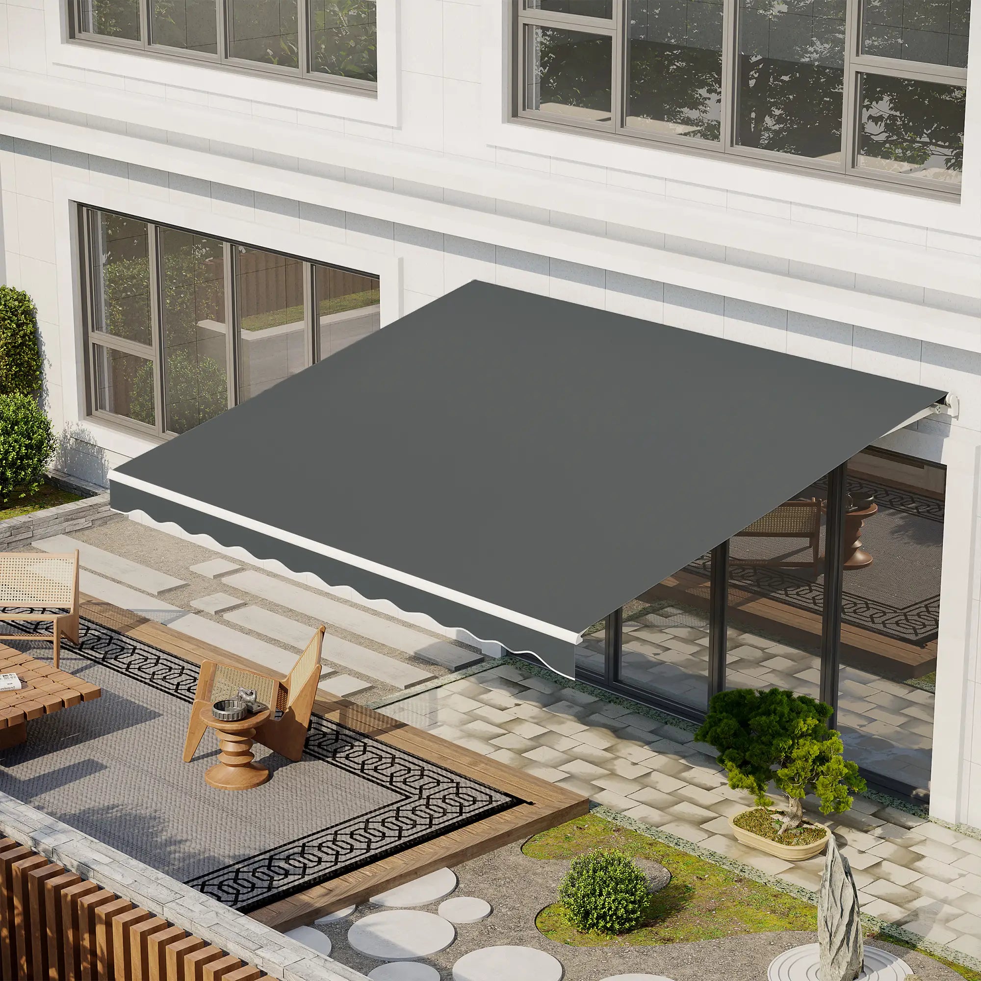 13' x 10' Retractable Electric Awning, Remote, Manual Crank, Grey Deck Awnings at Gallery Canada