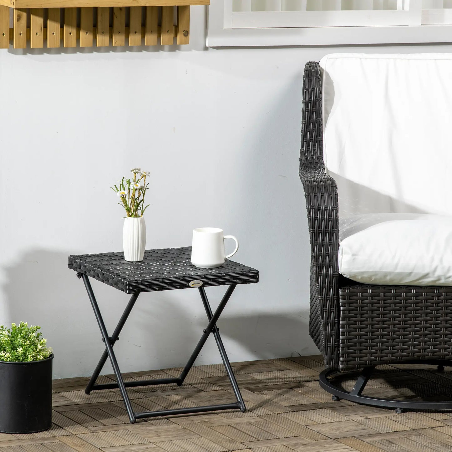 Outdoor PE Rattan Coffee Table, 15.75"x15.75"x15.75", Black Patio Side Tables at Gallery Canada