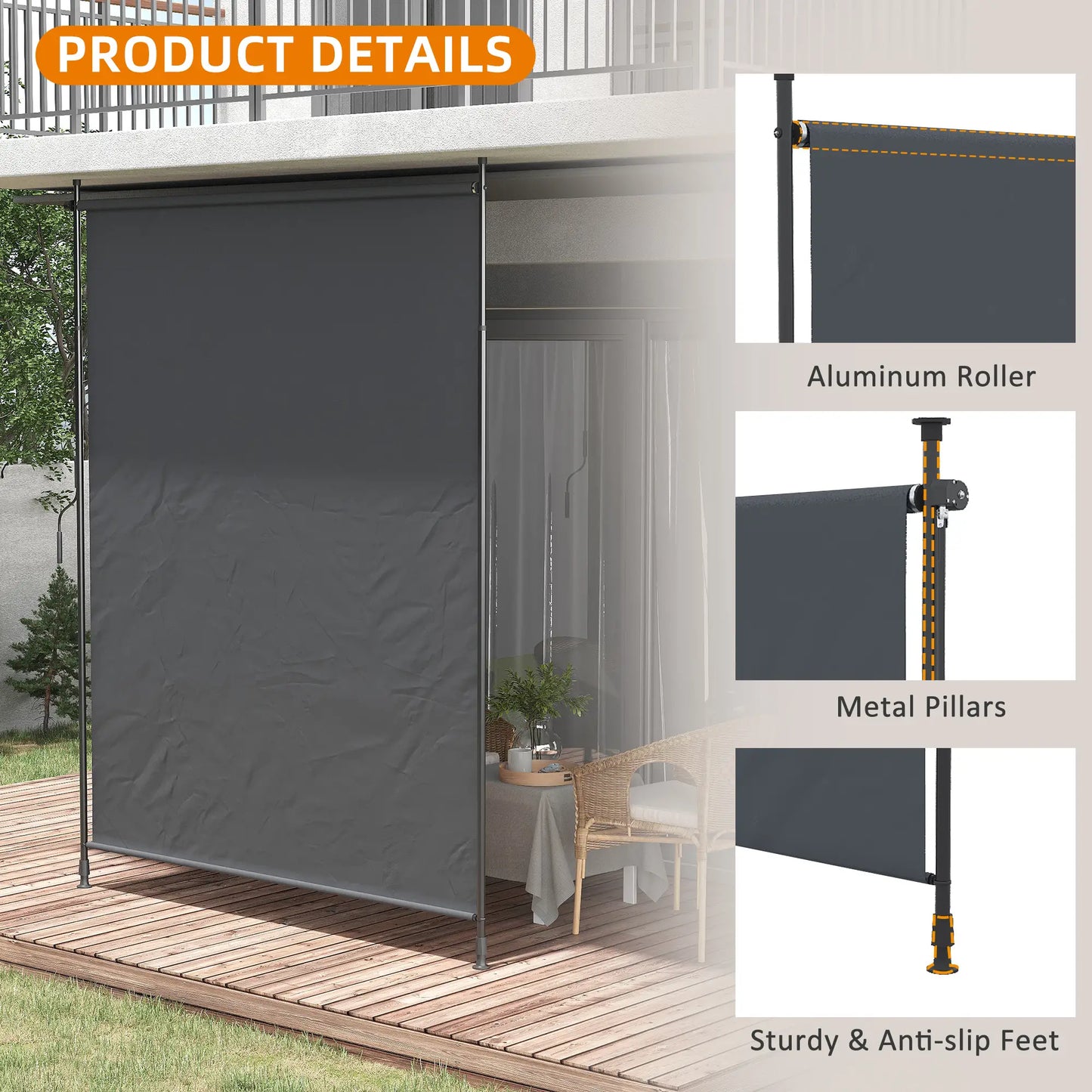 7' x 10' Retractable Patio Awning, Manual Outdoor Privacy Screen, UPF40+ Water-Resistant, Grey Retractable Side Awning at Gallery Canada