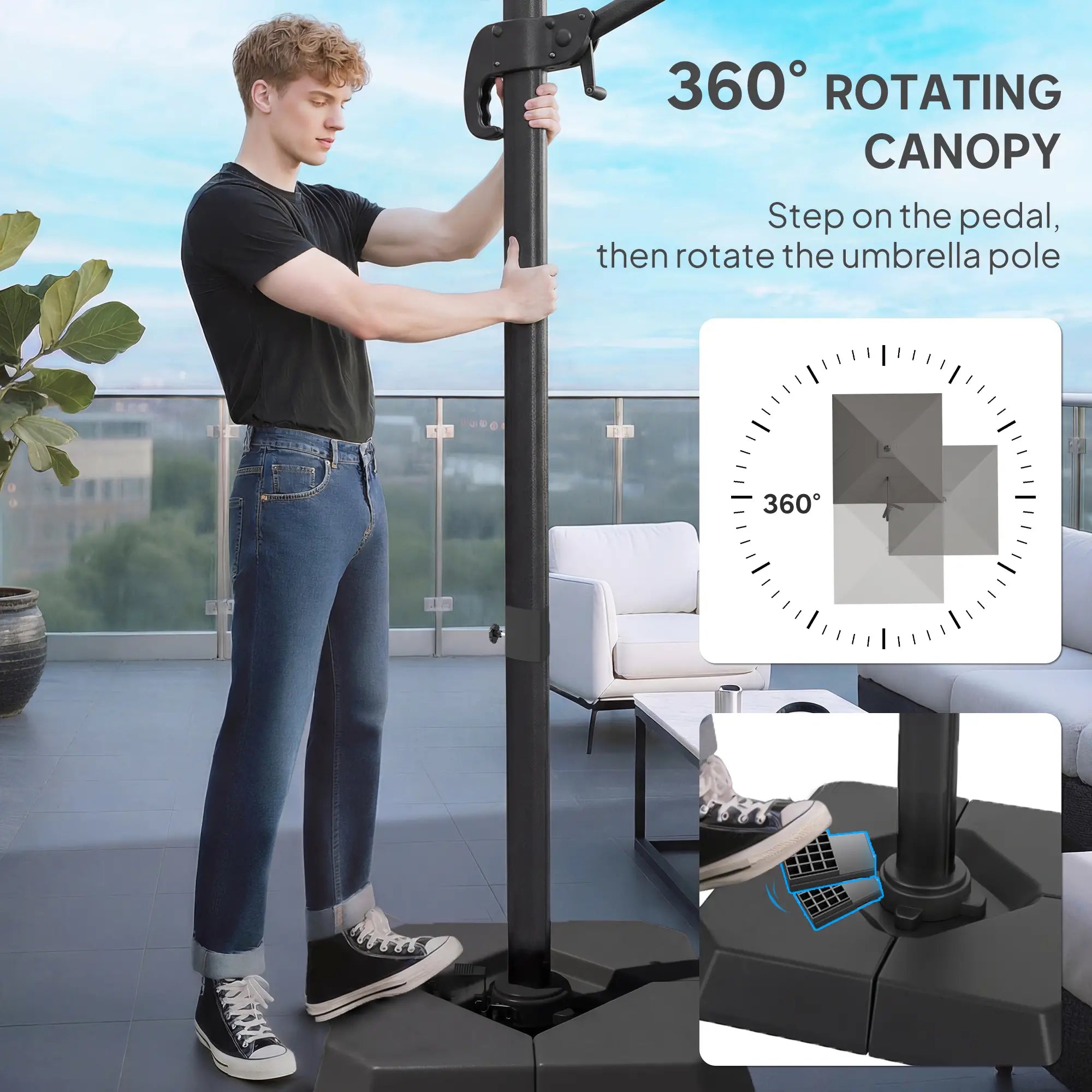 10 FT Outdoor Offset Cantilever Umbrella, Crank Handle, Tilt, 360° Rotation Offset Cantilever Umbrellas at Gallery Canada