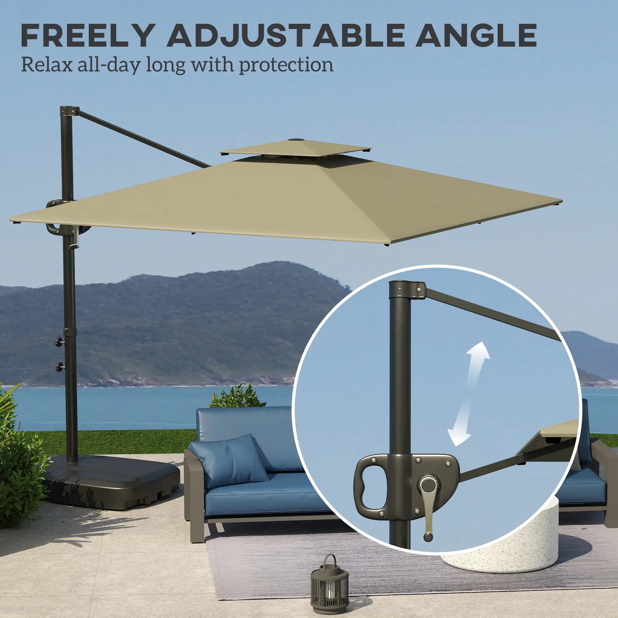 Square Cantilever Patio Umbrella, Double Top Offset, 8' x 9', Light Grey Offset Cantilever Umbrellas at Gallery Canada