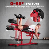 Machine de musculation 3-en-1 pour extension et flexion des jambes, banc de musculation réglable de 660 LBS, rouge