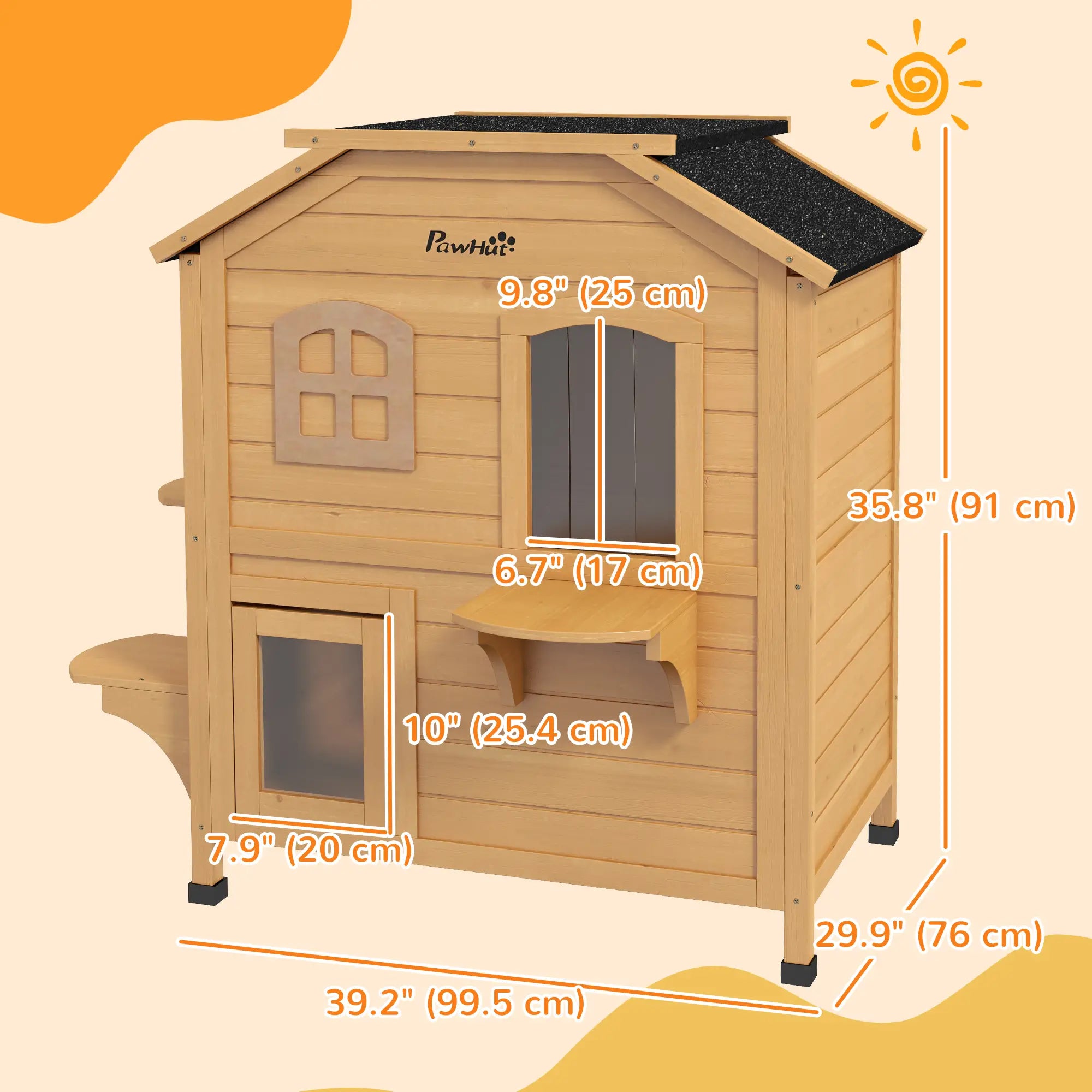 2-Storey Outdoor Cat House, Wooden Catio, Openable Roof, Yellow Cat Houses at Gallery Canada