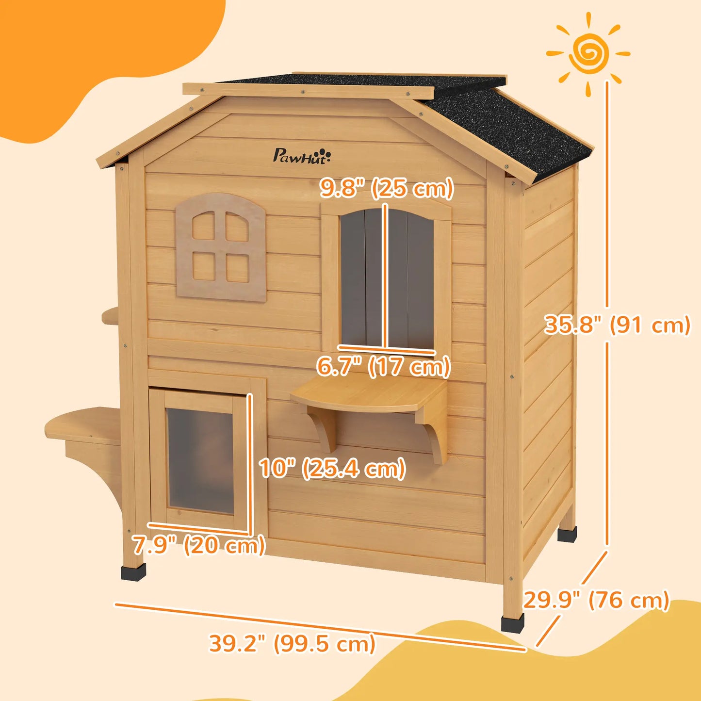 2-Storey Outdoor Cat House, Wooden Catio, Openable Roof, Yellow Cat Houses at Gallery Canada